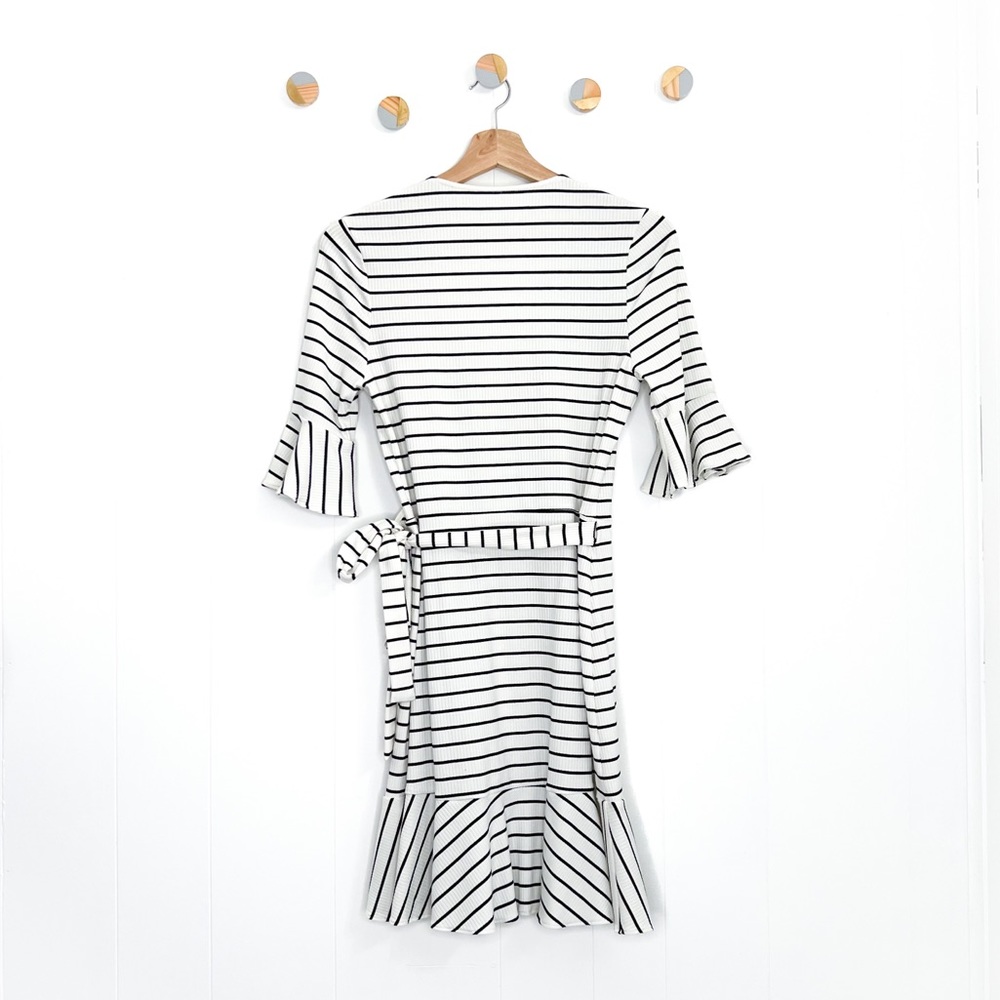 Saylor + Free People Chaser Mini Dress Wrap Ribbed Stripe Ruffle - Picture 5 of 8